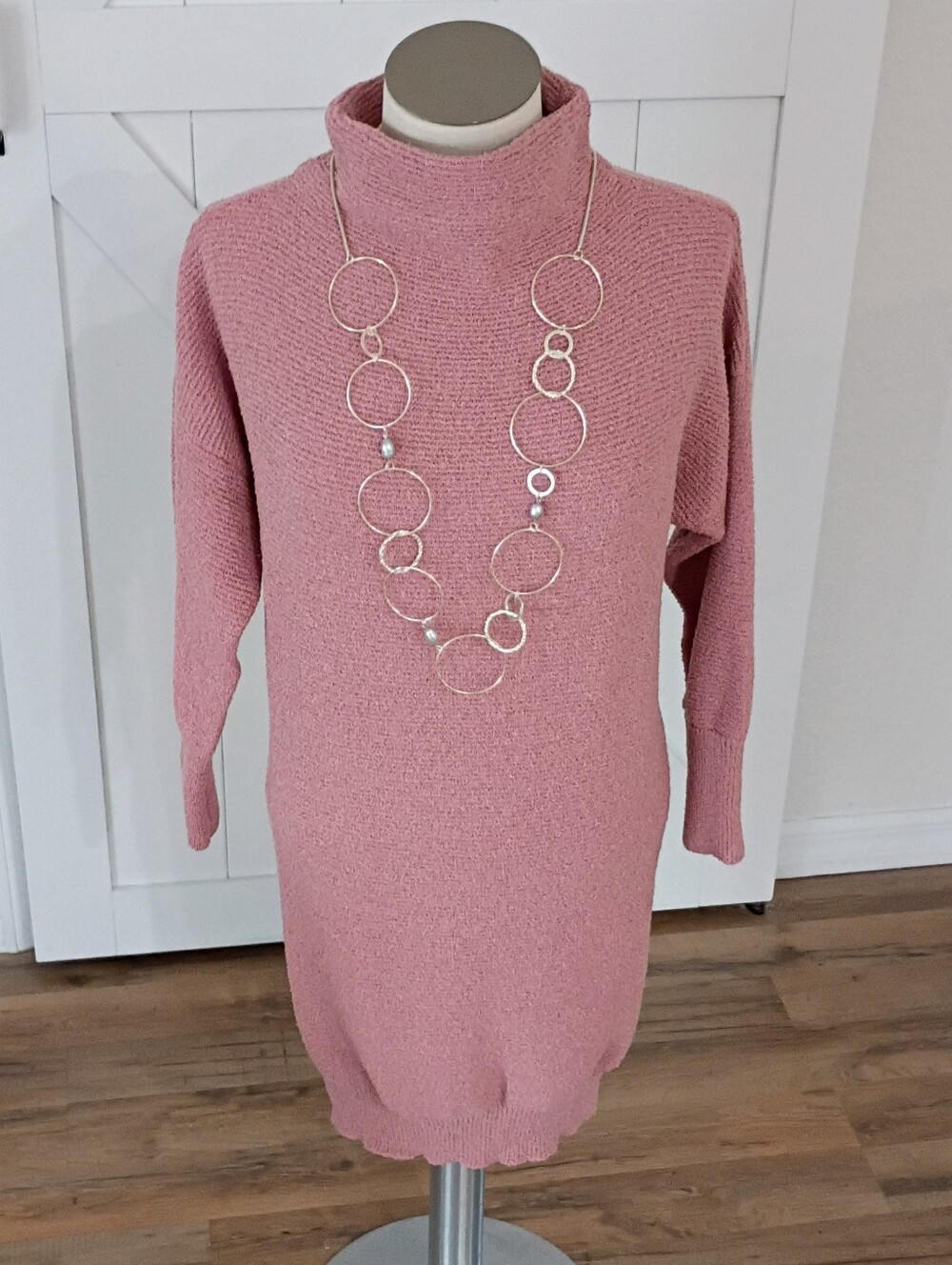 Umgee Dusty Rose Mock Turtleneck MIDI Sweater Dress. NWT!